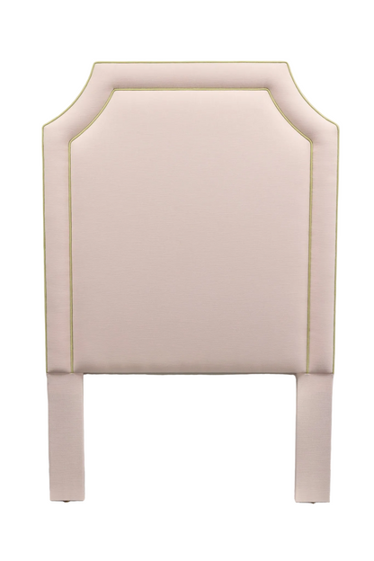 The Addison Twin Headboard - Blush Pink Fabric - Green Trim