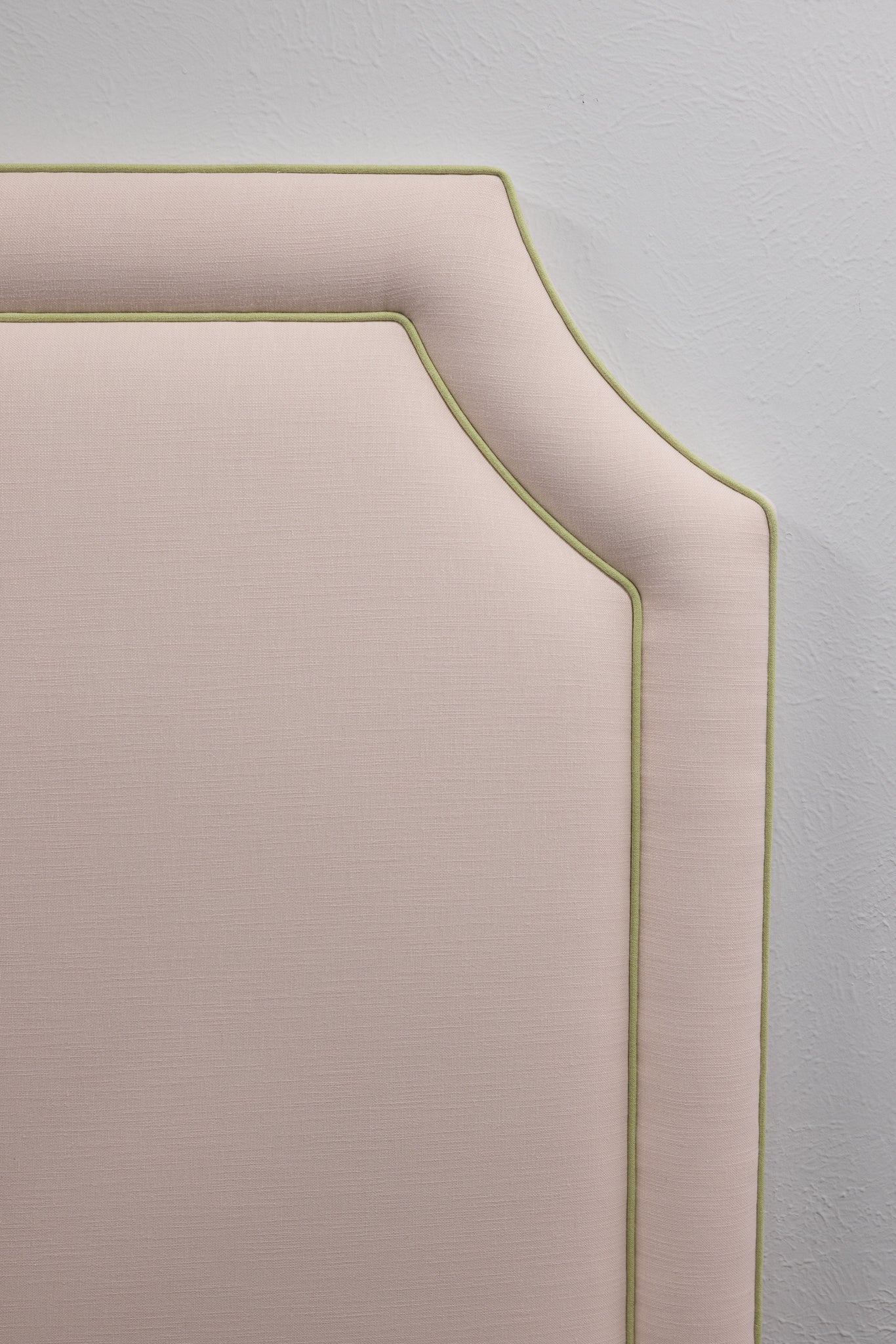 The Addison Twin Headboard - Blush Pink Fabric - Green Trim