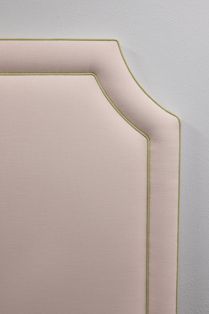 The Addison Twin Headboard - Blush Pink Fabric - Green Trim