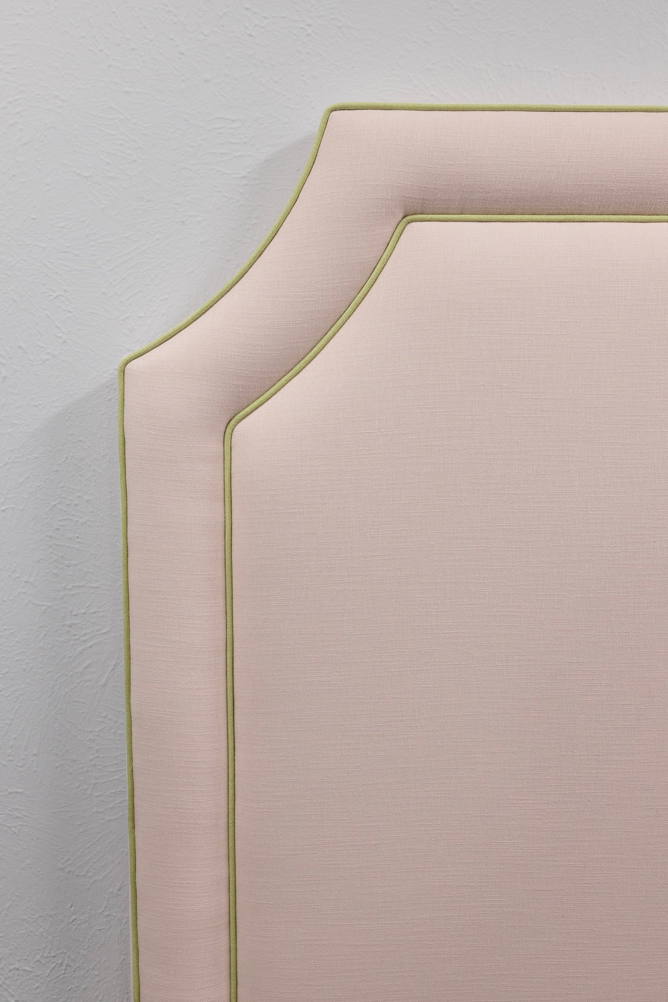 The Addison Twin Headboard - Blush Pink Fabric - Green Trim