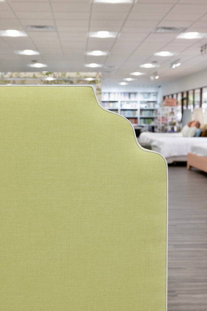 The Helena Queen Bed - Pear Green Woven - White Trim