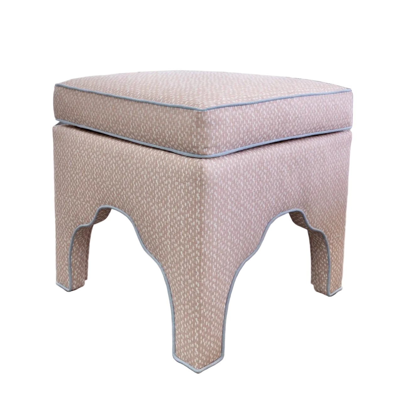 Scalloped Stool - Blush Pink Dot Pattern Fabric - Sky Blue Trim