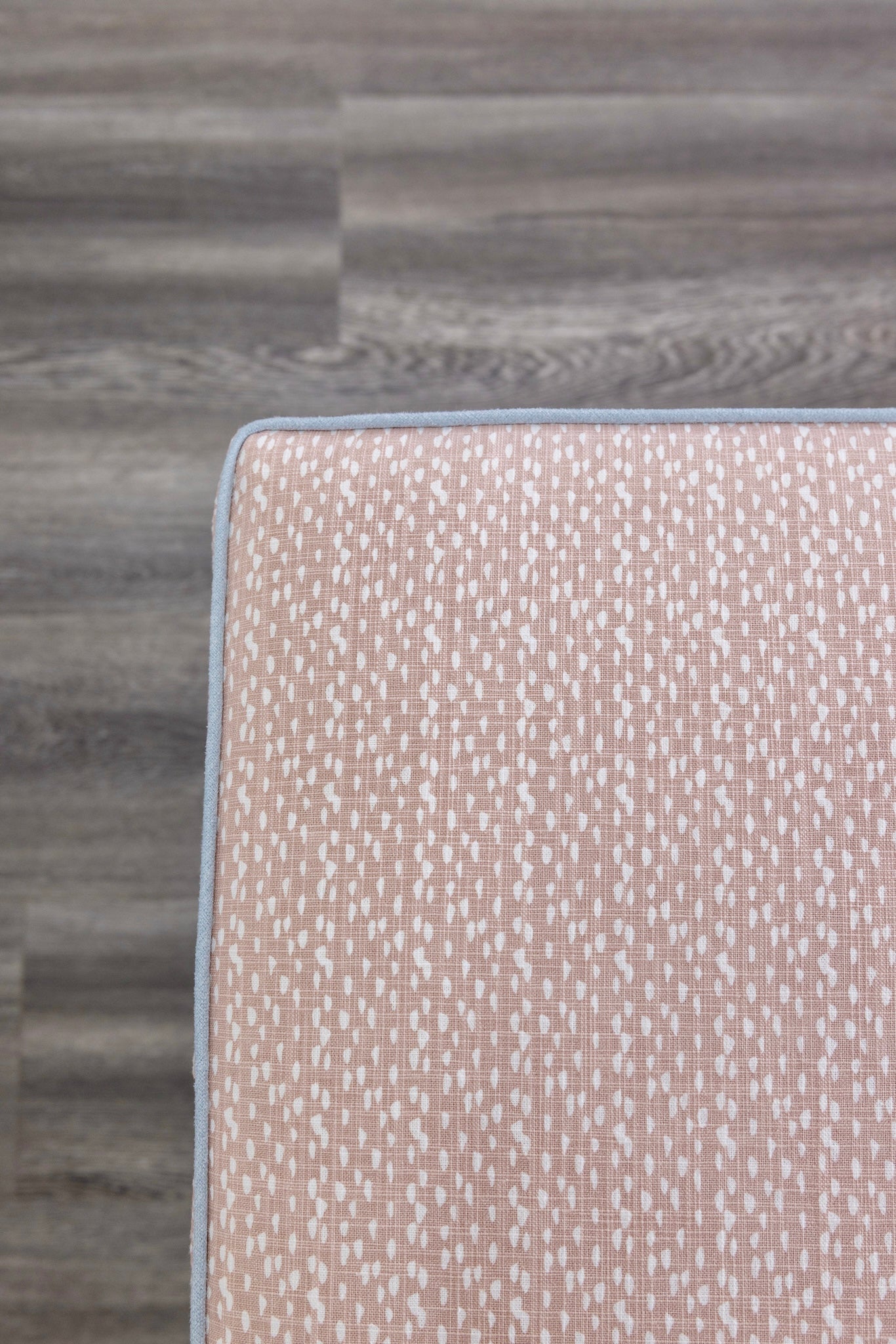 Scalloped Stool - Blush Pink Dot Pattern Fabric - Sky Blue Trim