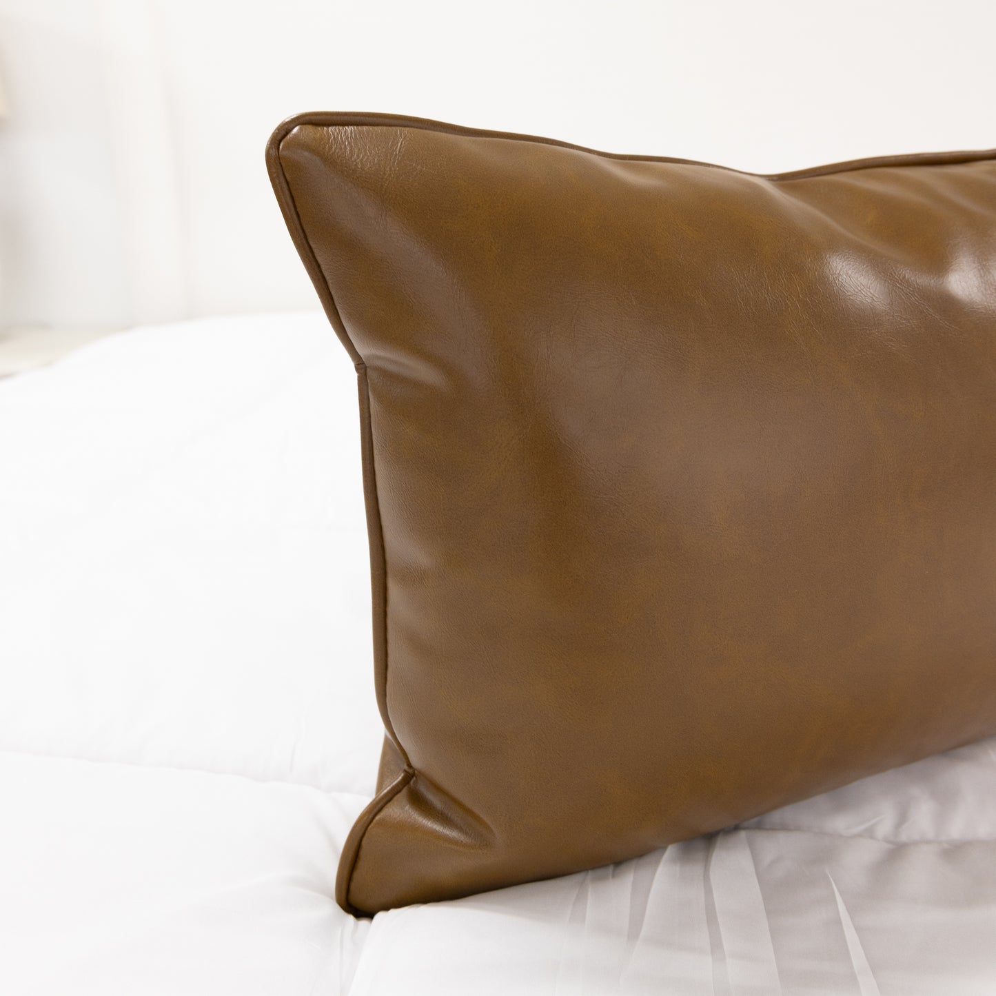 19”x13” Throw Lumbar Pillow ( Set of 2) - Brown Leather Custom Upholstered Accent Pillows