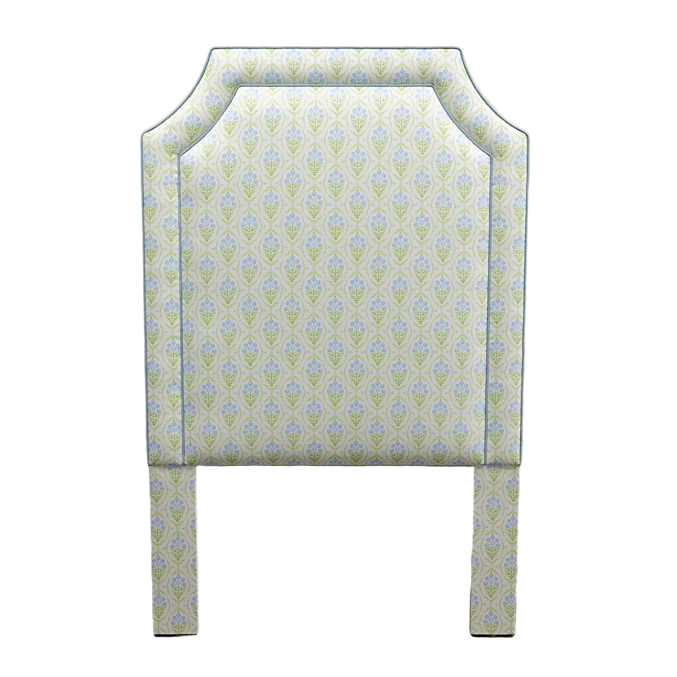 The Addison Twin Headboard - Floral Blue / Green Satin Fabric
