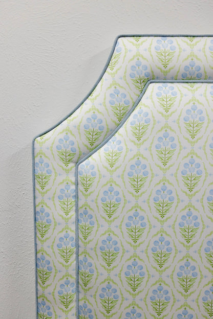 The Addison Twin Headboard - Floral Blue / Green Satin Fabric