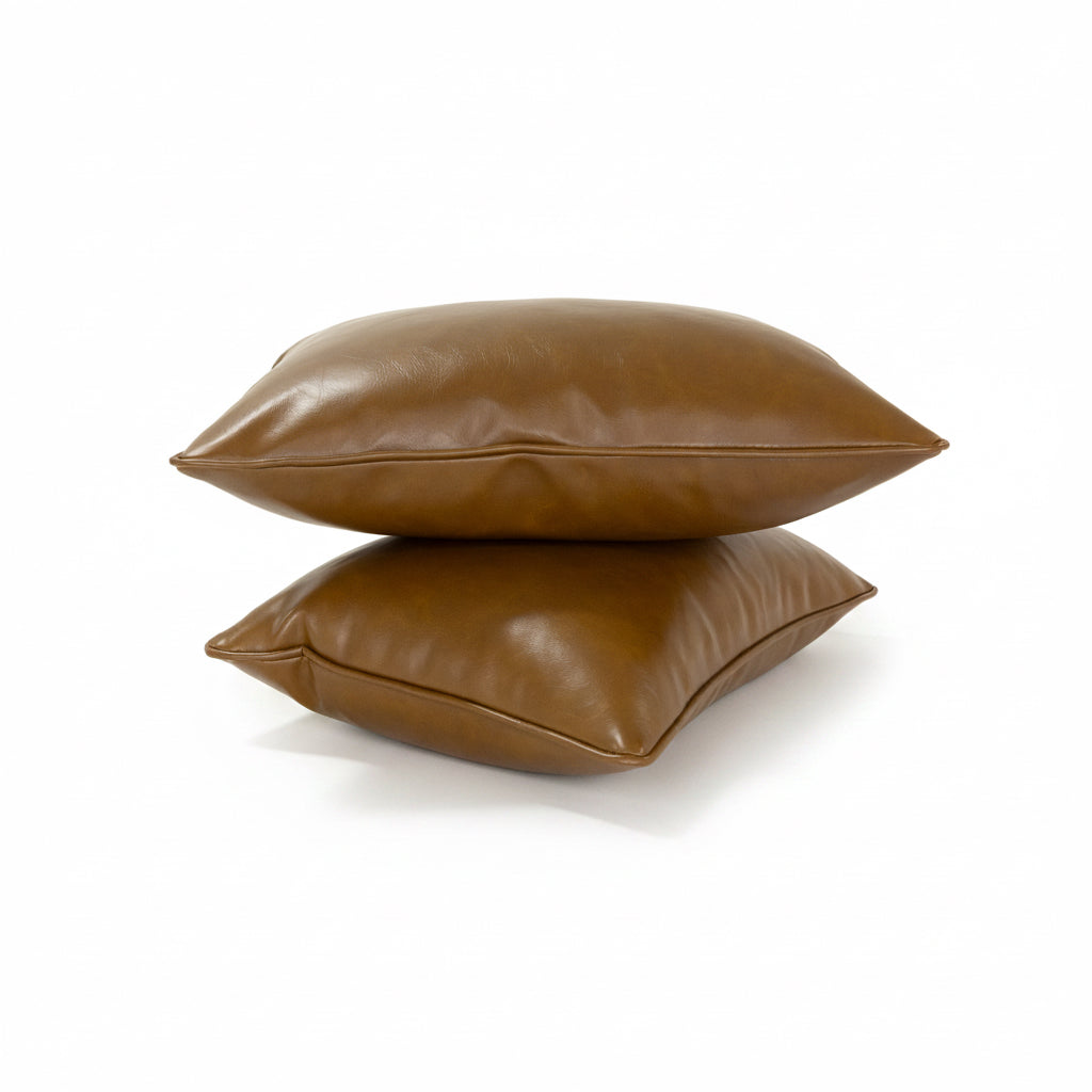 19”x13” Throw Lumbar Pillow ( Set of 2) - Brown Leather Custom Upholstered Accent Pillows