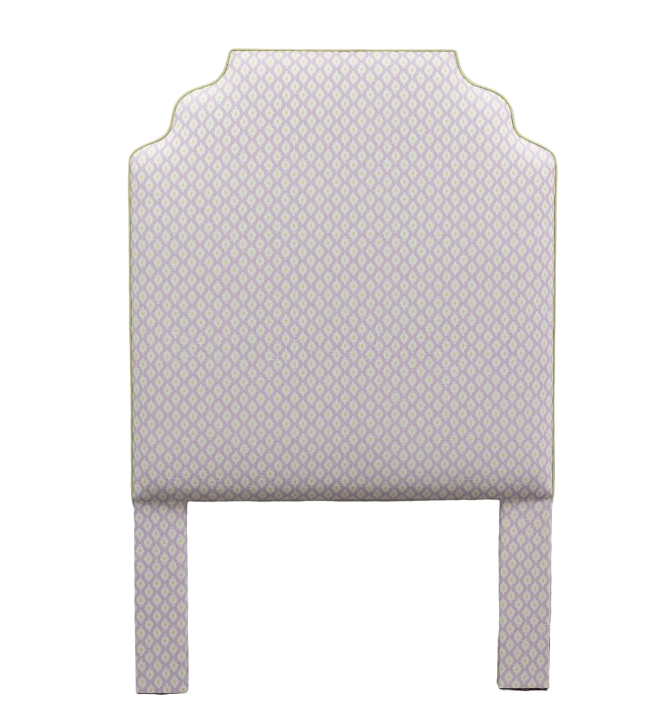 The Helena Twin Headboard - Dotted Lavender Fabric - Green Trim