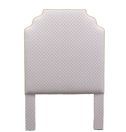 The Helena Twin Headboard - Dotted Lavender Fabric - Green Trim