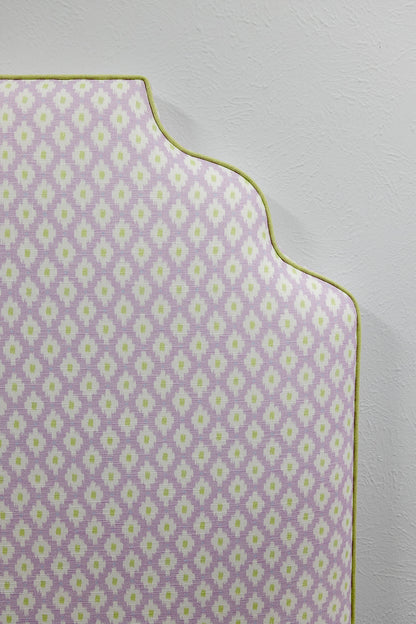 The Helena Twin Headboard - Dotted Lavender Fabric - Green Trim