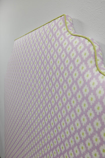 The Helena Twin Headboard - Dotted Lavender Fabric - Green Trim