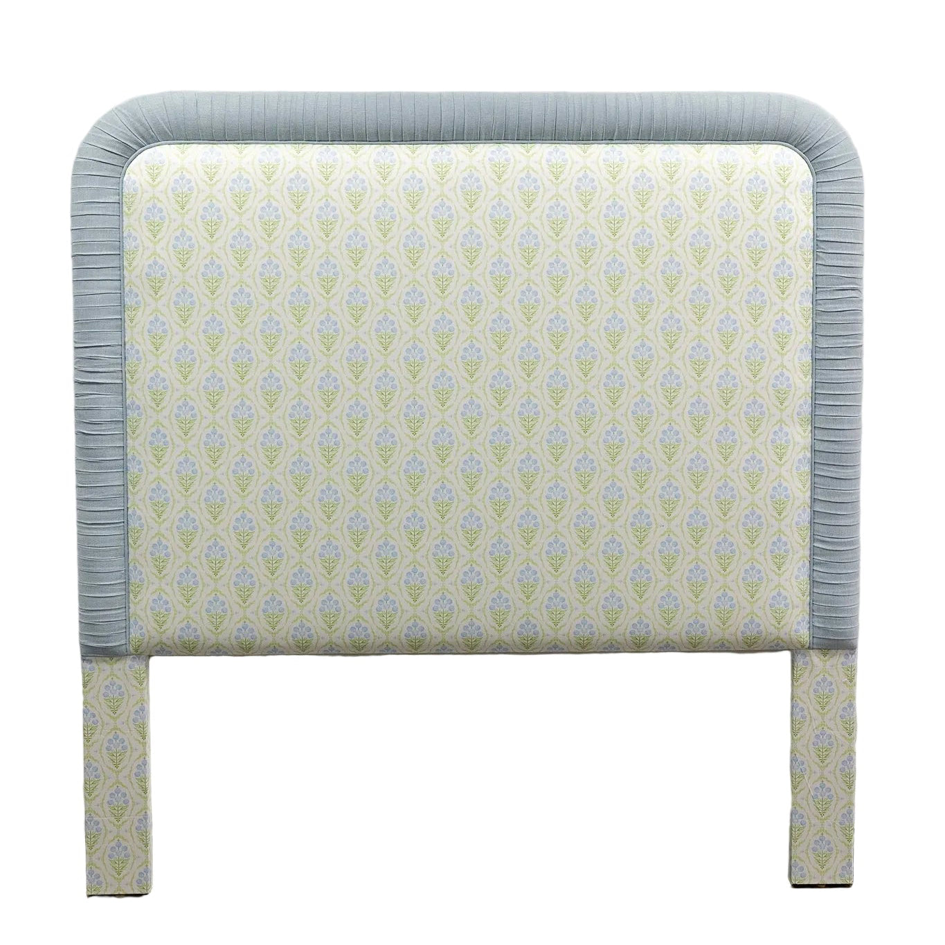The Lorraine Queen Headboard - Floral Blue / Green Satin Fabric
