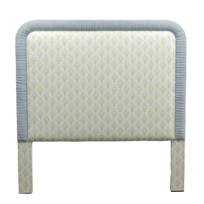 The Lorraine Queen Headboard - Floral Blue / Green Satin Fabric