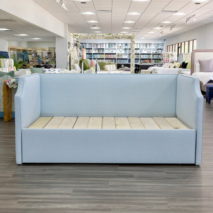 The Addison Twin to King Trundle Daybed - Blue Gingham fabric - Sky Blue Trim