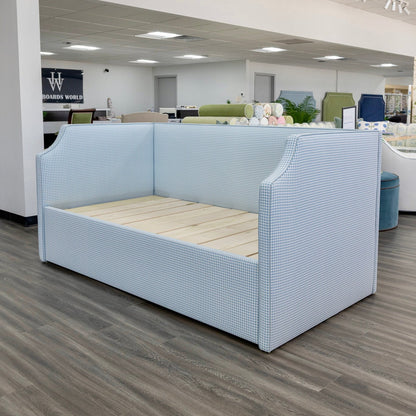 The Addison Twin to King Trundle Daybed - Blue Gingham fabric - Sky Blue Trim