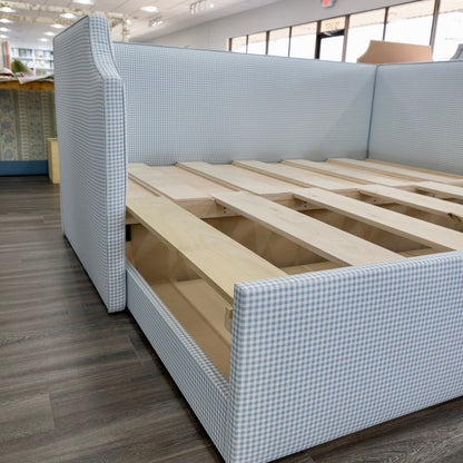 The Addison Twin to King Trundle Daybed - Blue Gingham fabric - Sky Blue Trim