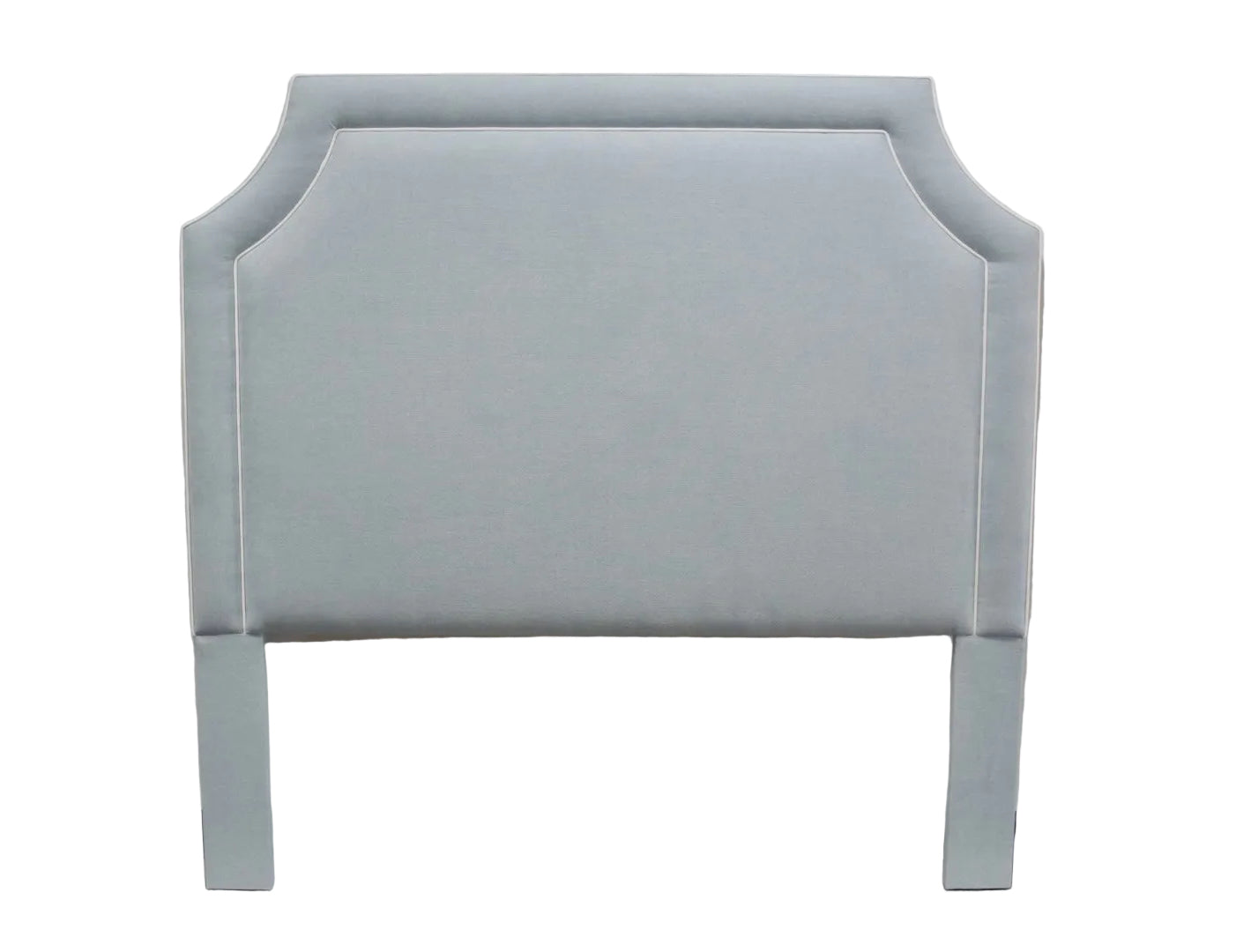 60”H Queen Headboard only - Sky Blue Woven Fabric with White Trim