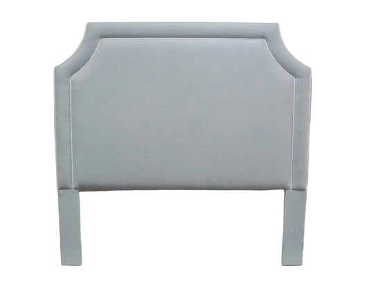 60”H Queen Headboard only - Sky Blue Woven Fabric with White Trim