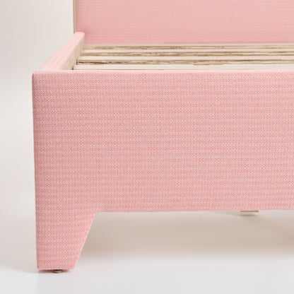 The Celeste Queen Bed - Performance Coral Linen Fabric - Pear Green Trim