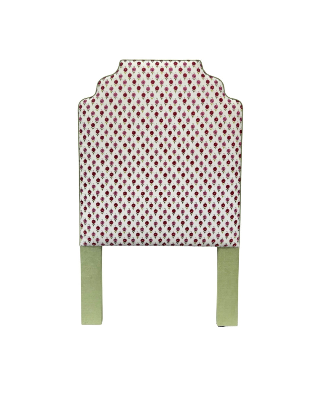 65" H Twin Headboard in Schumacher Embroidered Floral Fabric - Green Trim