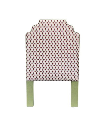 65" H Twin Headboard in Schumacher Embroidered Floral Fabric - Green Trim