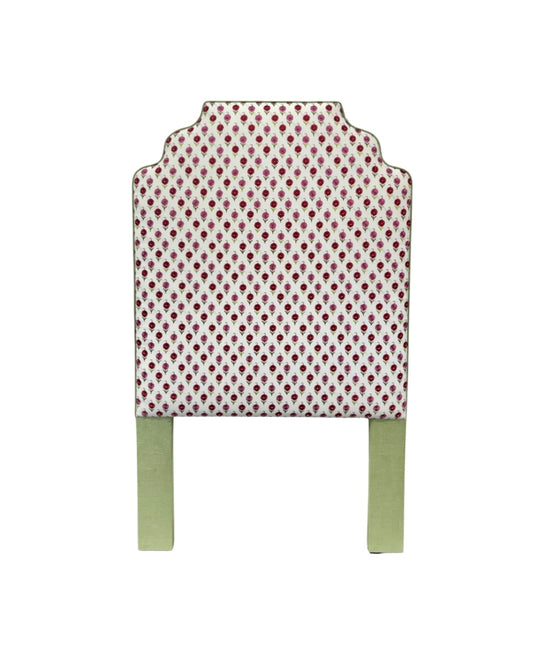 65" H Twin Headboard in Schumacher Embroidered Floral Fabric - Green Trim