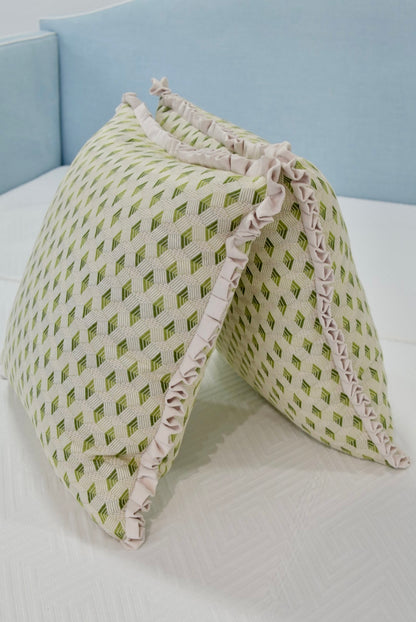 Handcrafted Throw Pillow – Diamond Greenhouse Woven Fabric - Down Feather