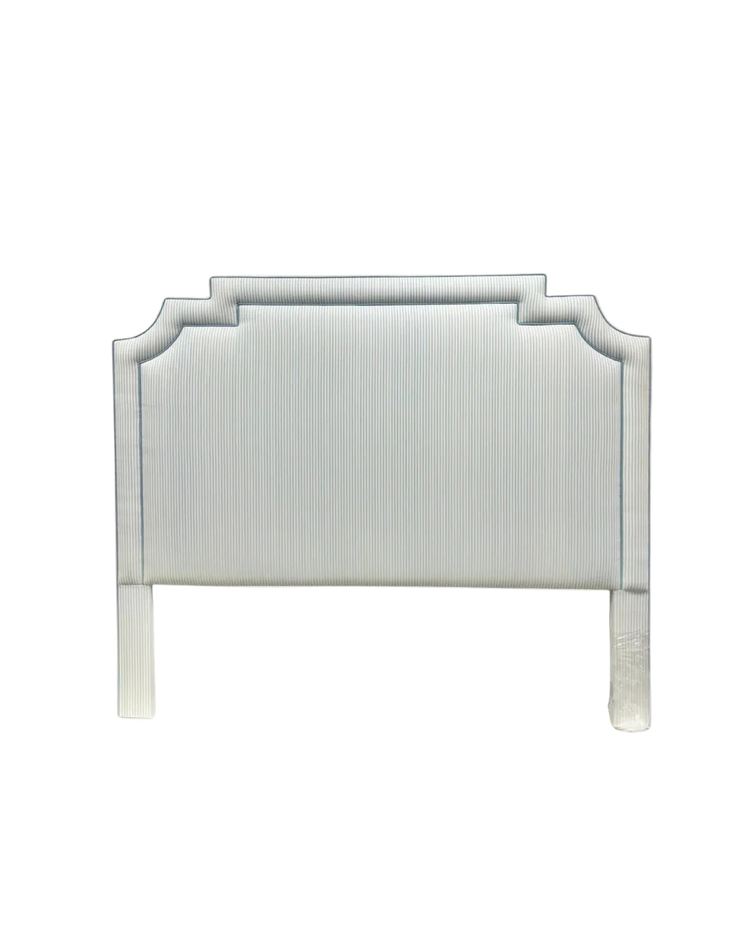 65"H King Headboard in Classic Blue Stripe Fabric - Sky Blue Trim