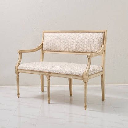 Italian Carved Upholstered Bench in Schumacher Fabric