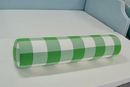 Handcrafted Bolster Pillow – Green Checkered Fabric - Foam Insert