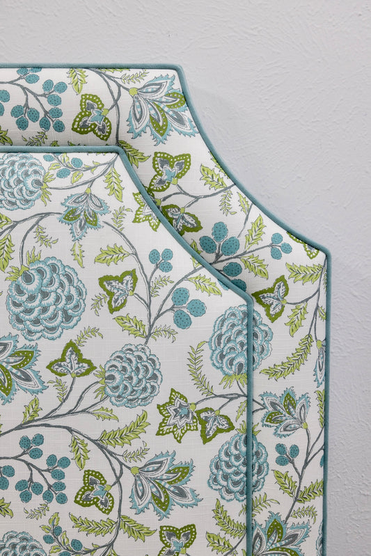 The Addison Twin Headboard - Floral Blue / Green Linen Fabric