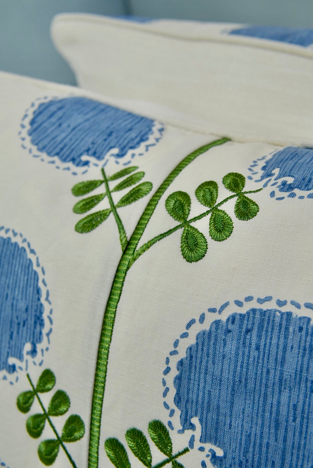 Handcrafted Throw Pillow – Artha Sapphire Fabricut Fabric - 50% Down Feather