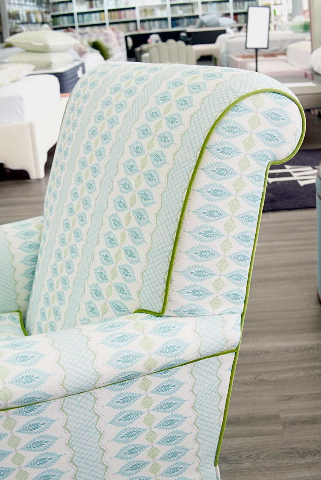 Tight back Waterfall Lounge Chair in Print Fabric - Contrast Piping
