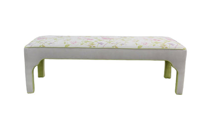 Custom Upholstered Bench in Floral Fabric - Pear Green Trim