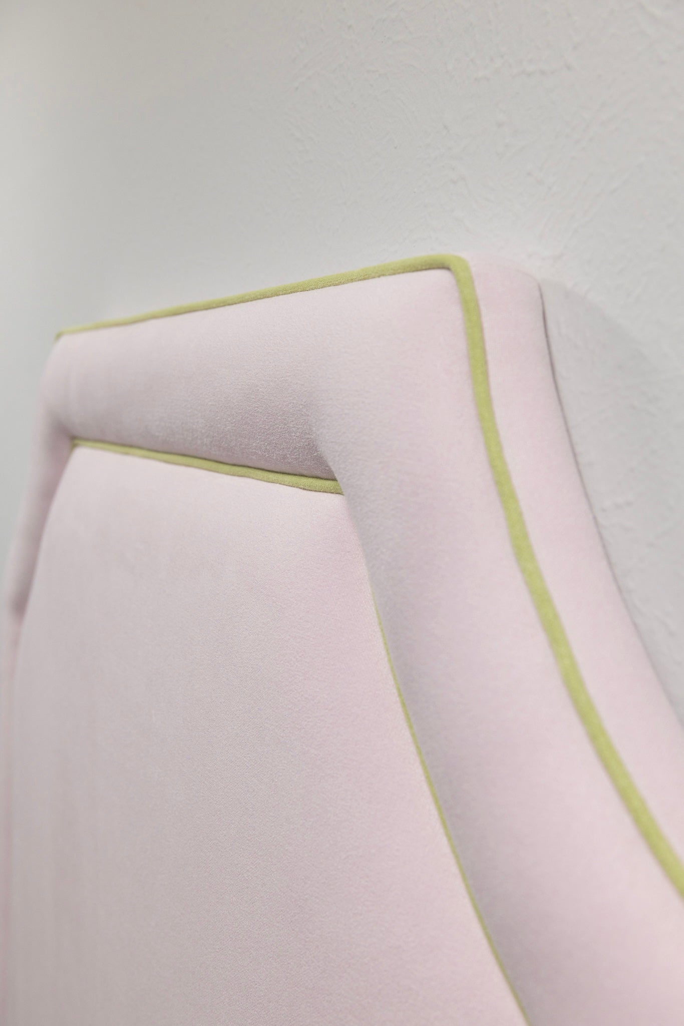 The Addison Twin Headboard - Powder Pink Woven Fabric - Green Trim