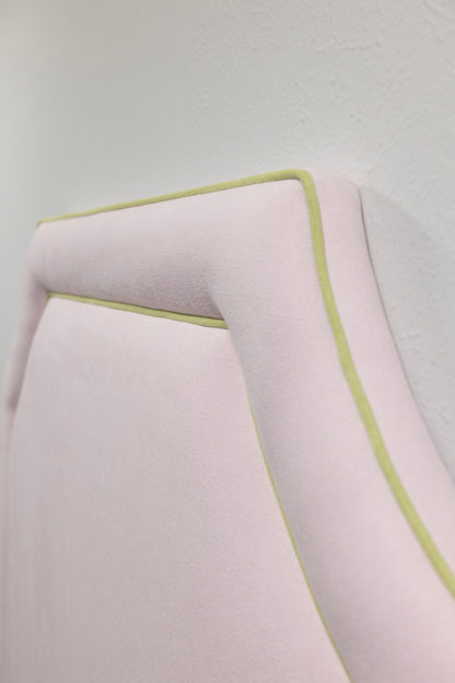 The Addison Twin Headboard - Powder Pink Woven Fabric - Green Trim