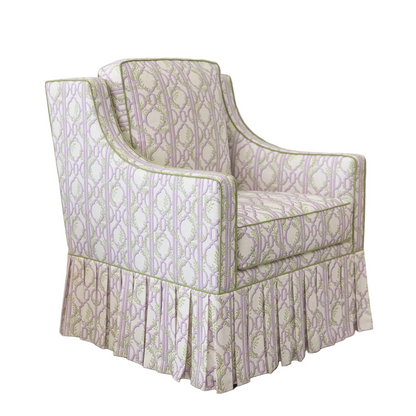 The Camille Glider Chair – Colette  Lavender Fabric - Pistachio Green Trim