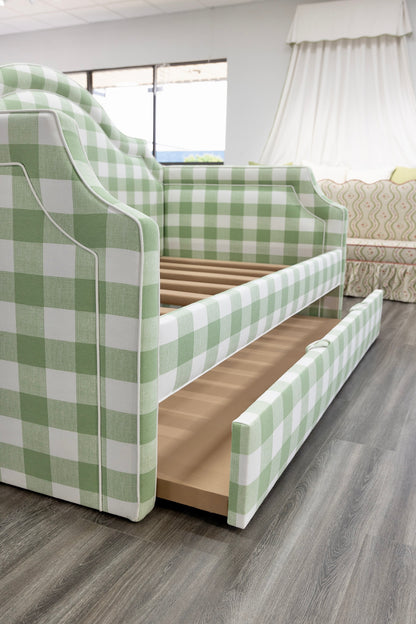 The Grace Twin Trundle Daybed - Buffalo Sage Green Fabric - White Trim