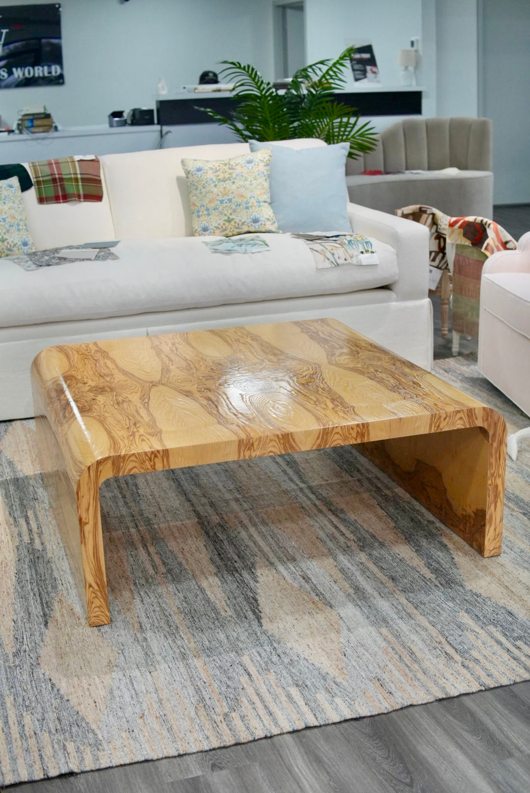 Custom Olive Ash Burlwood Dining / Accent Table – Amber Finish