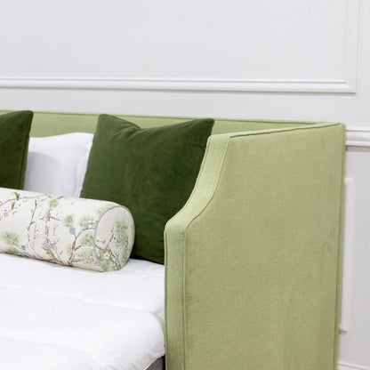 The Addison Twin to King Trundle Daybed - Pistachio Green Woven Fabric - White Trim