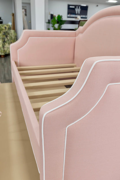The Grace Twin Trundle Daybed - Pink Linen Fabric - White Trim