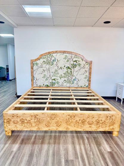 65"H Mappa Burlwood King Bed - Upholstered in Katsura Thibaut Fabric - Blue Trim