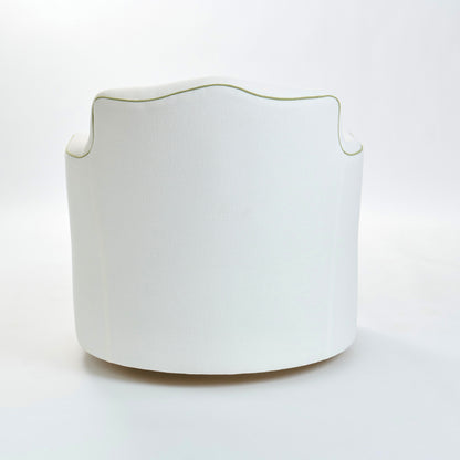 The Scarlett Swivel Chair: Crypton Off-White Fabric - Green Trim