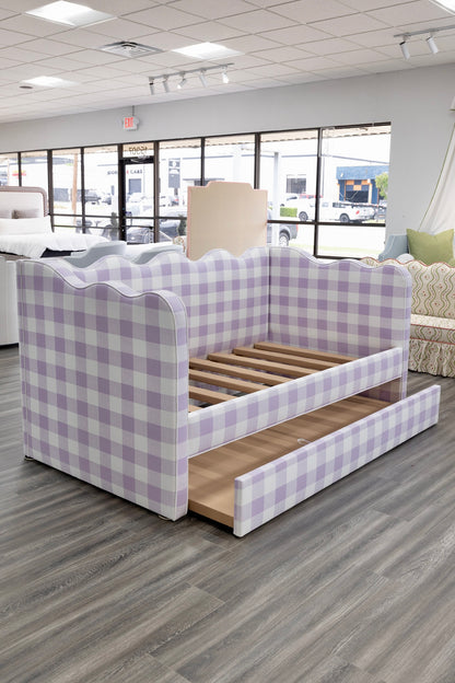 The Waverly Twin Trundle Daybed  - Buffalo Orchid Fabric - White Trim