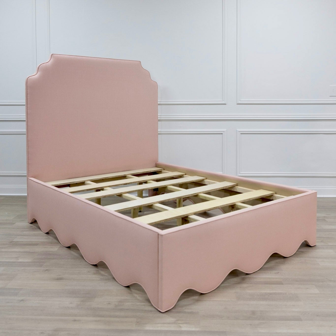 65”H Queen Upholstered Platform Bed - Blush Pink Linen Fabric - Self Welted