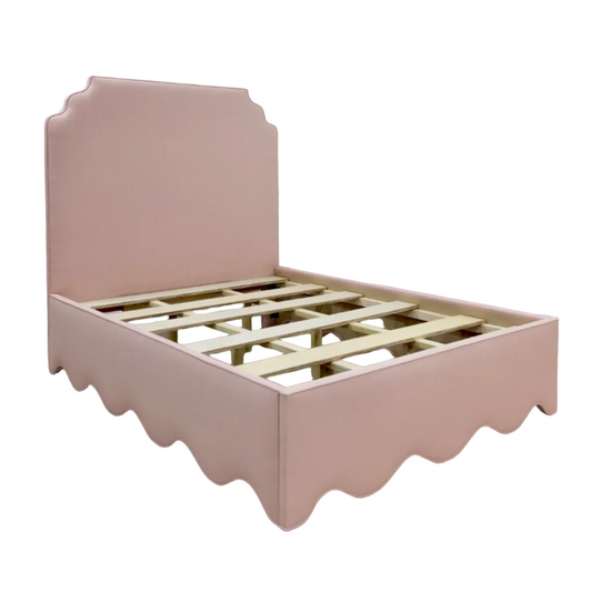 65”H Queen Upholstered Platform Bed - Blush Pink Linen Fabric - Self Welted