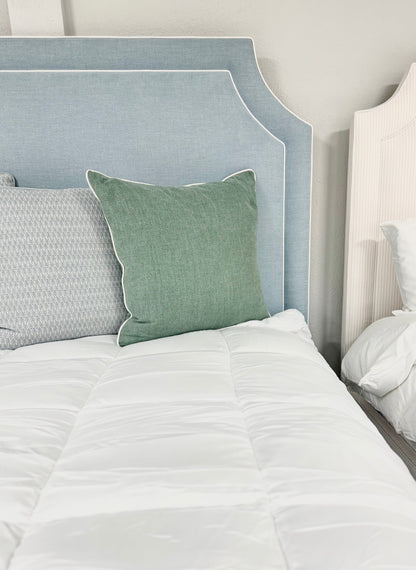 60”H Queen Headboard only - Sky Blue Woven Fabric with White Trim