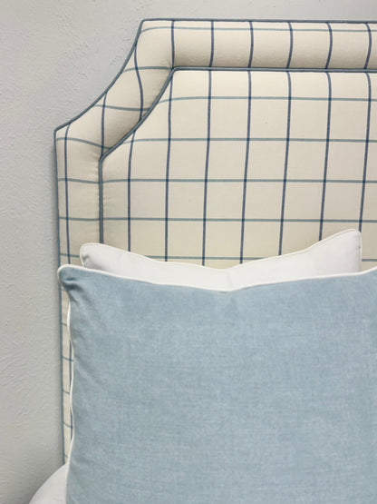 The Addison Twin Headboard - Checkered Fabric - Sky Blue Trim