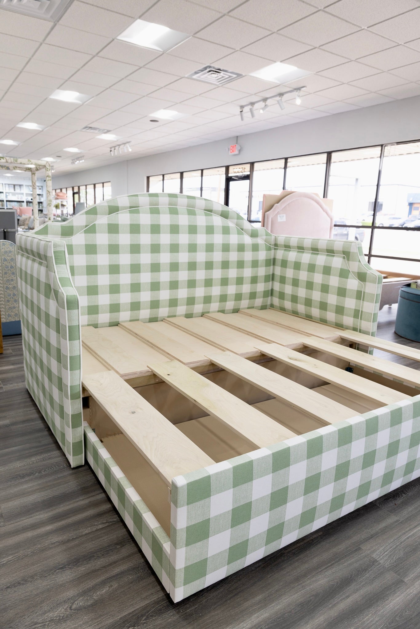 The Grace Twin to King Trundle Daybed - Buffalo Sage Green Fabric - White Trim