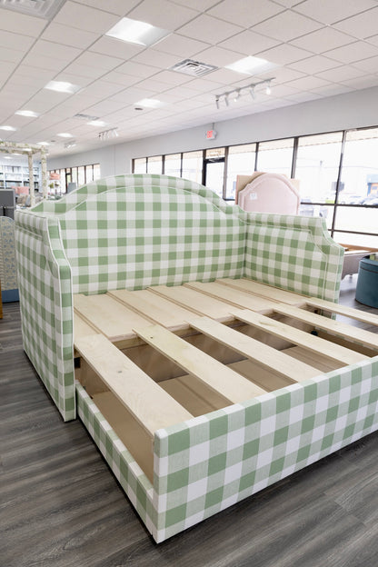 The Grace Twin to King Trundle Daybed - Buffalo Sage Green Fabric - White Trim